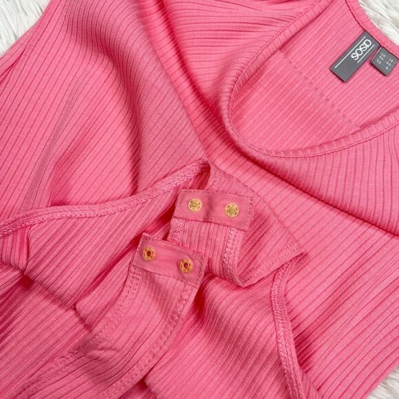 ASOS Peach Pink Ribbed Spaghetti Strap Thong Bodysuit Size 8 - Picture 5 of 7